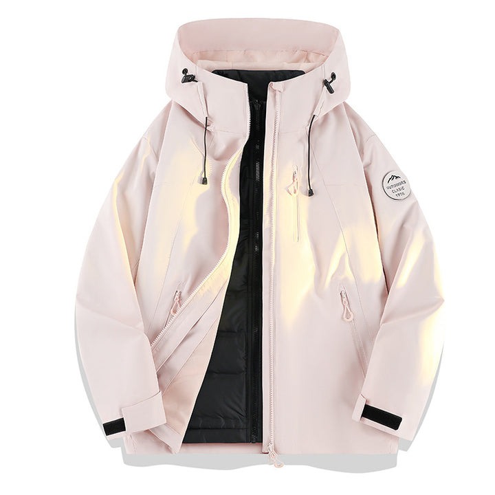 Women Lightweight Waterproof Hooded Jacket with Teddy Charm and Concealed Zipper Pockets Mune Fashion
