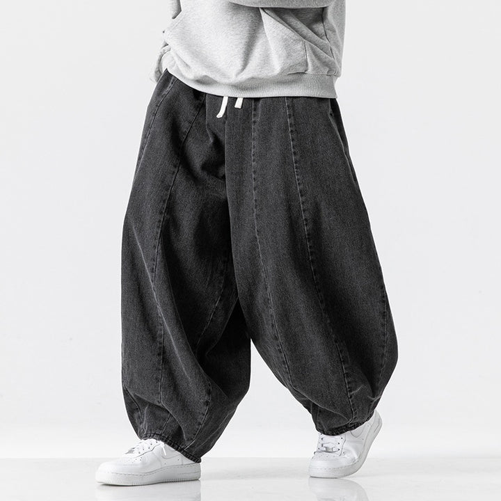 Men's Extra Wide Baggy Jeans in Balloon Cut with Drawstring Waistband and Elastic Hem Mune Fashion