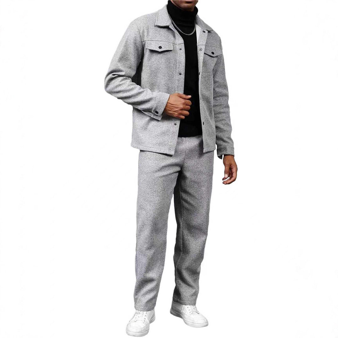 Men's two-piece overshirt and relax pants set made of soft cotton terry with snap button placket and drawstring Mune Fashion