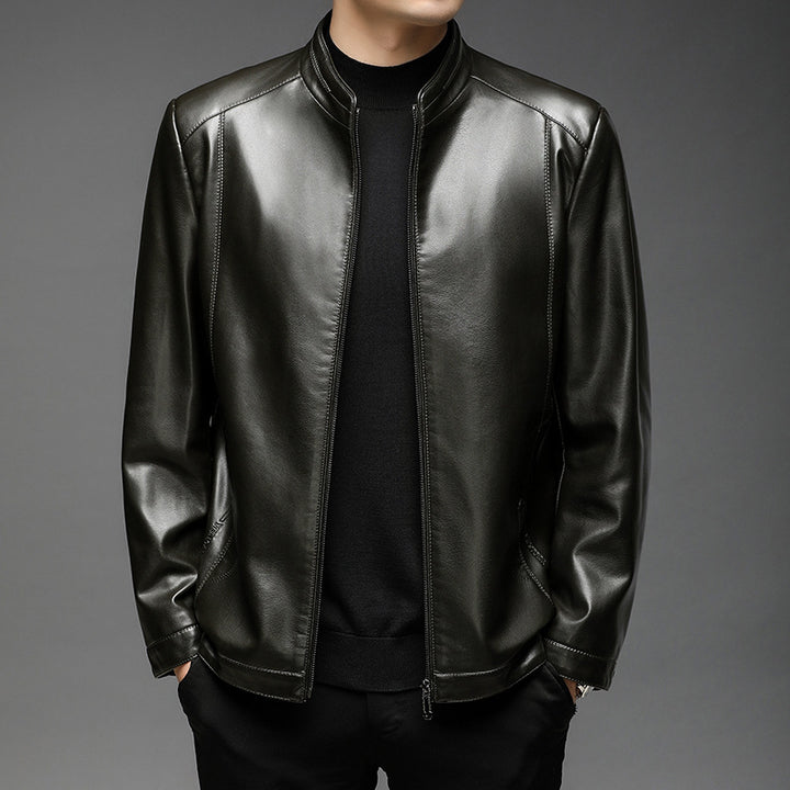 Men's Slim-Fit Faux Leather Jacket with Stand Collar and Hidden Zipper Mune Fashion