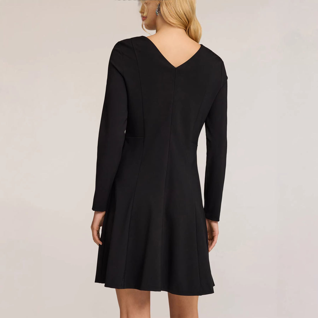 Women's Elegant flowing chiffon dress with gathered waist yoke, long balloon sleeves and tie collar Mune Fashion