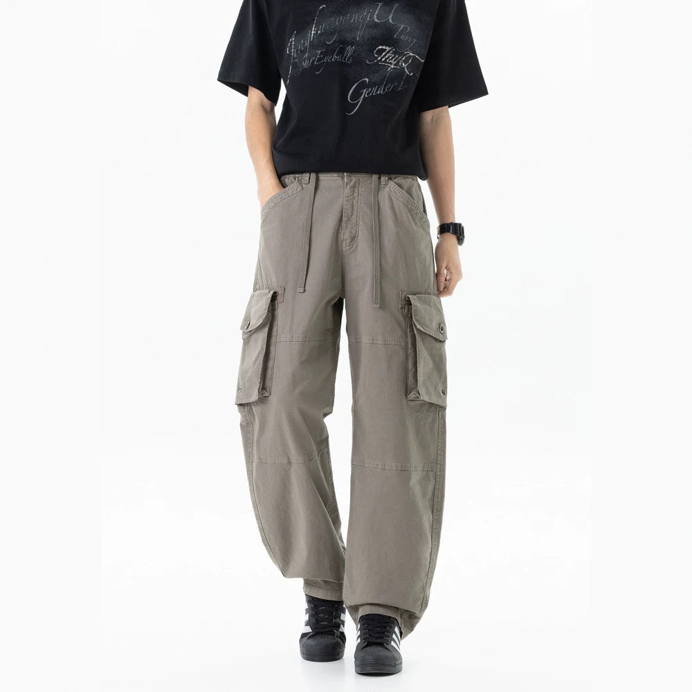 Damen weite Utility-Cargo-Hose mit hoher Taillierung, elastischem Bund und großen Klappentaschen Mune Fashion