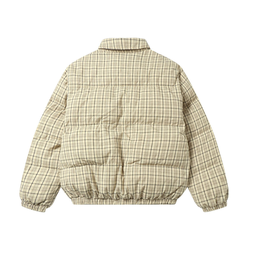 Unisex Short Cut Checked Padded Jacket with High Collar and Elastic Hem Mune Fashion