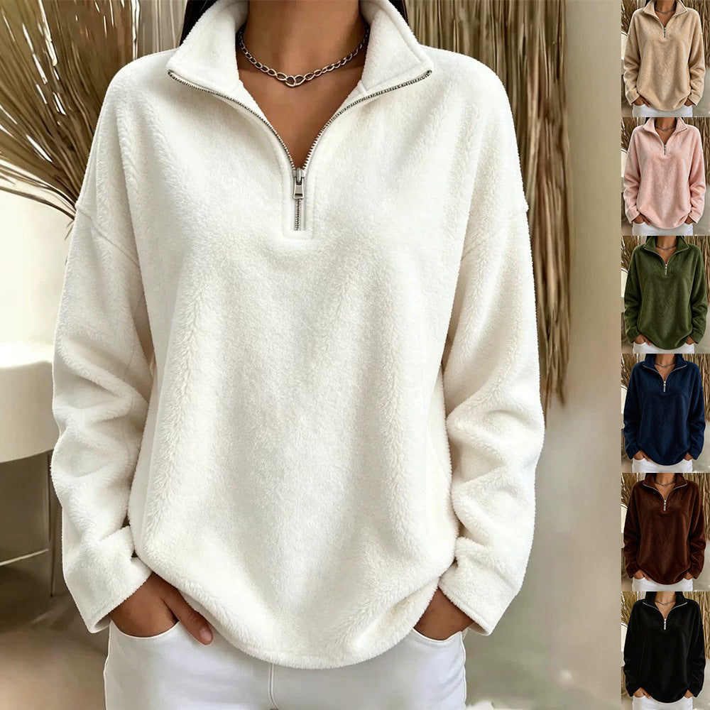 Women's Cozy Fleece Pullover with Half Zipper Mune Fashion