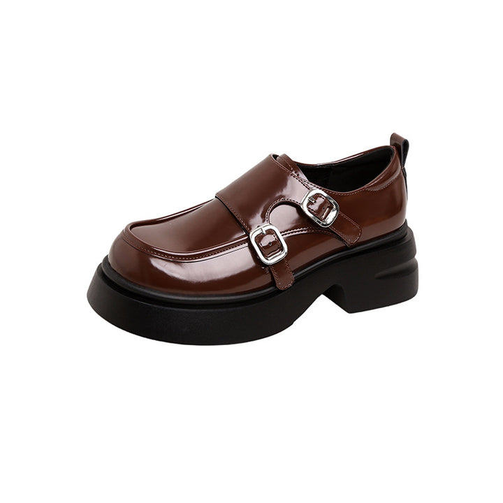 Women's Chunky Patent Monkstrap Loafer with Double Buckle Application and Platform Sole Mune Fashion