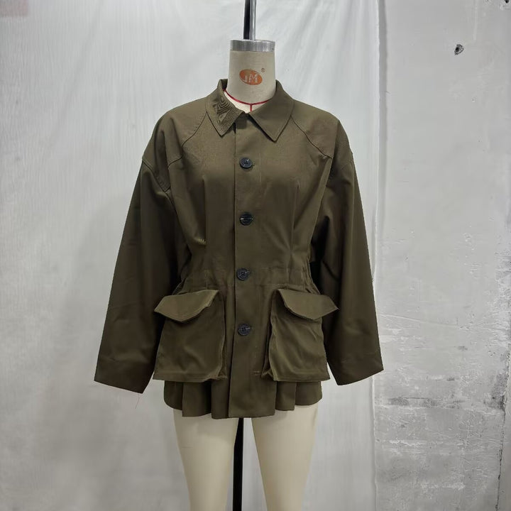 Women Oversize Boxy Transitional Jacket with Large Flap Pockets and Drawstring Mune Fashion