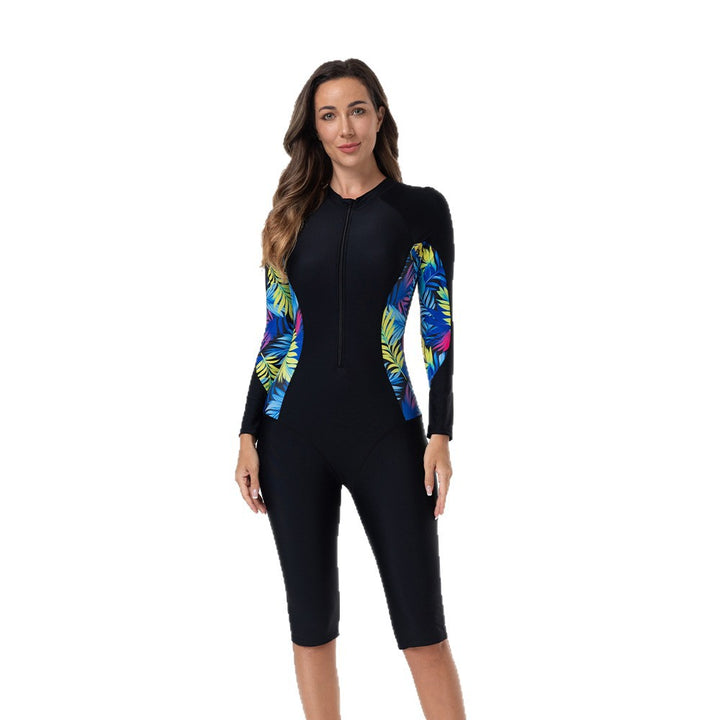 Women Long Sleeve Surf Suit with Colorful Plant Pattern Mune Fashion