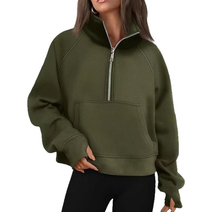 Women’s oversized half-zip sweater with kangaroo pocket, thumb holes, and high collar Mune Fashion