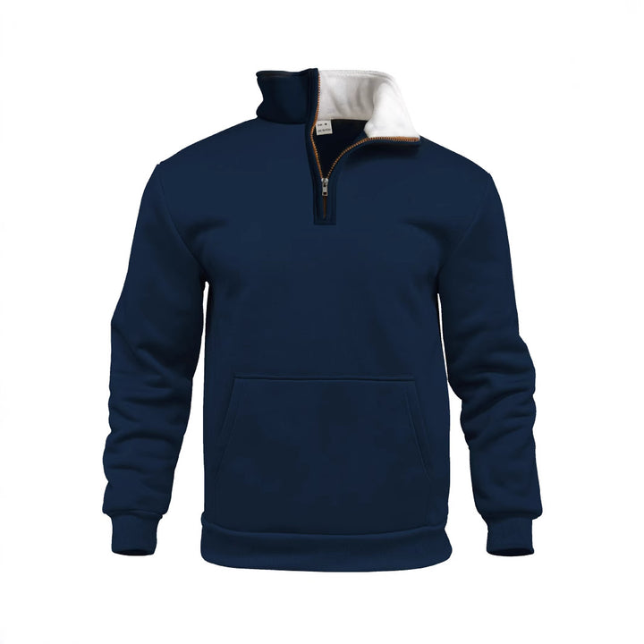 Men's comfort half-zip sweat with high fleece collar, kangaroo pocket and shape-stable ribbed hem Mune Fashion