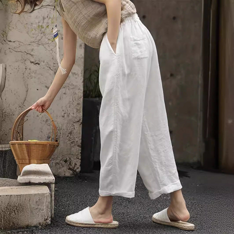 Women's casual linen pants with elastic waistband and side pockets Mune Fashion