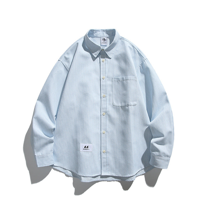 Unisex Oversize Stripe Shirt in Boxy Cut with Chest Pocket and Classic Kent Collar Mune Fashion