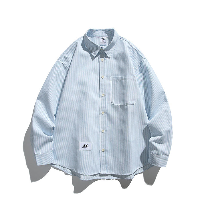Unisex Oversize Stripe Shirt in Boxy Cut with Chest Pocket and Classic Kent Collar Mune Fashion