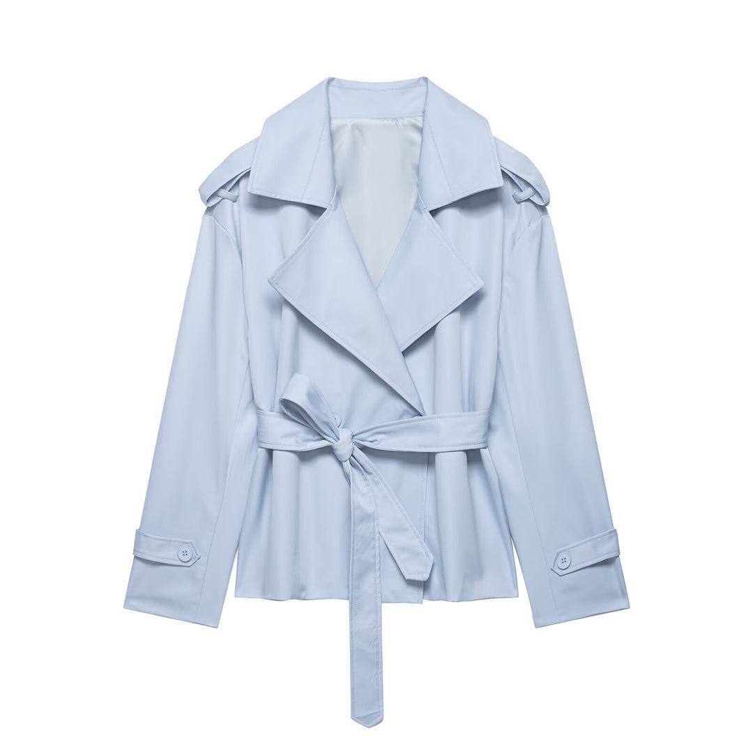 Women's Lightly Tailored Trench Coat with Belt, Epaulettes and Satin Lining Mune Fashion