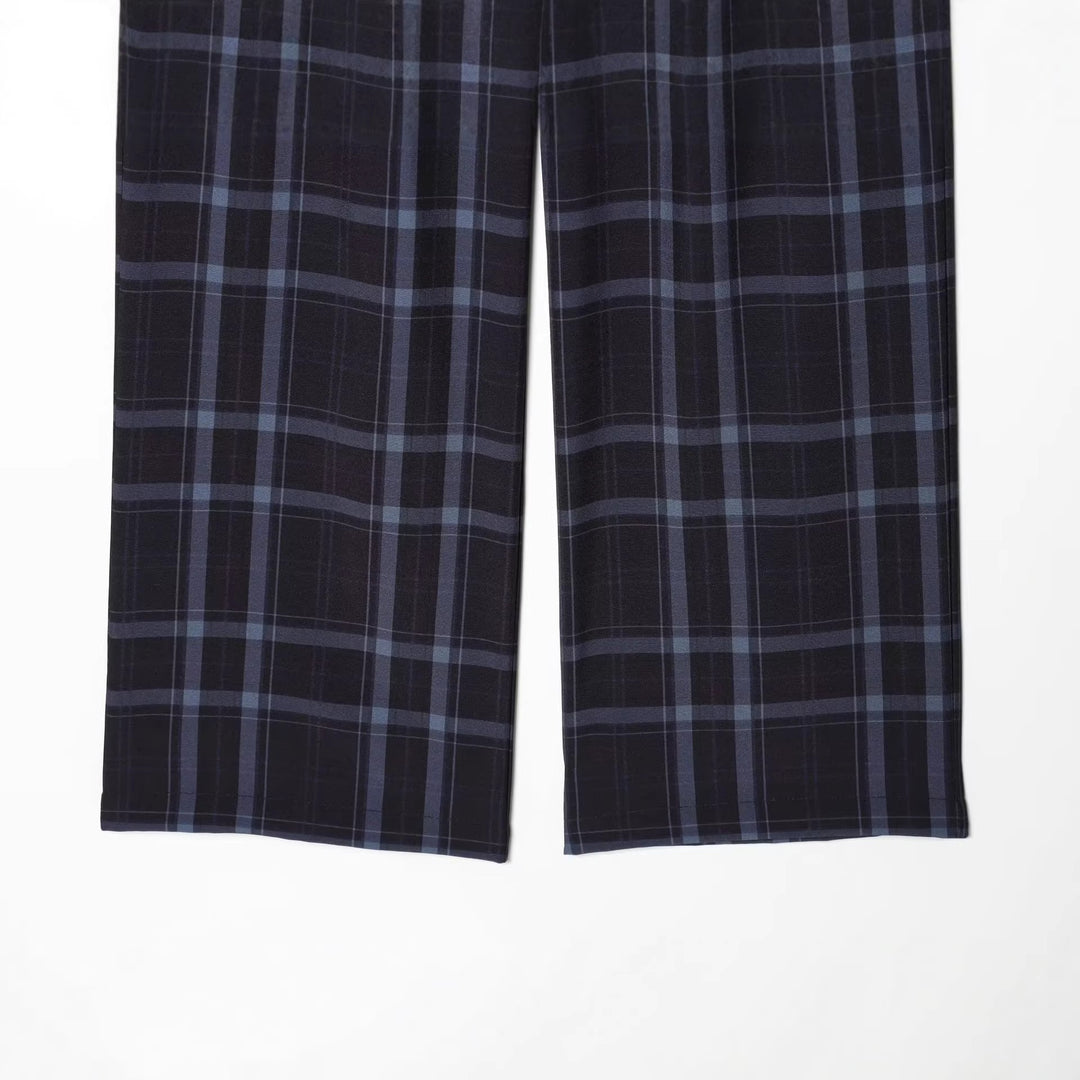 Women's high-waisted checked trousers with wide leg, crease and belt loops Mune Fashion