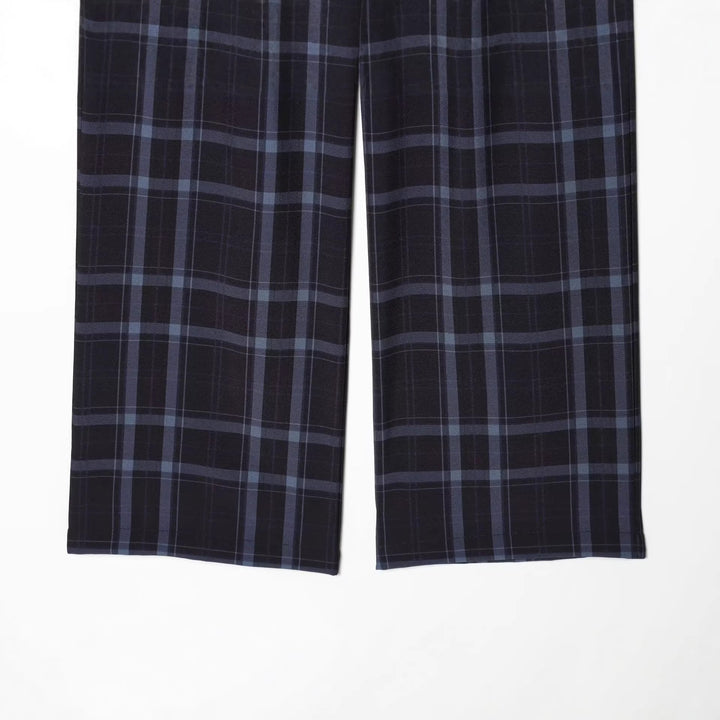 Women's high-waisted checked trousers with wide leg, crease and belt loops Mune Fashion