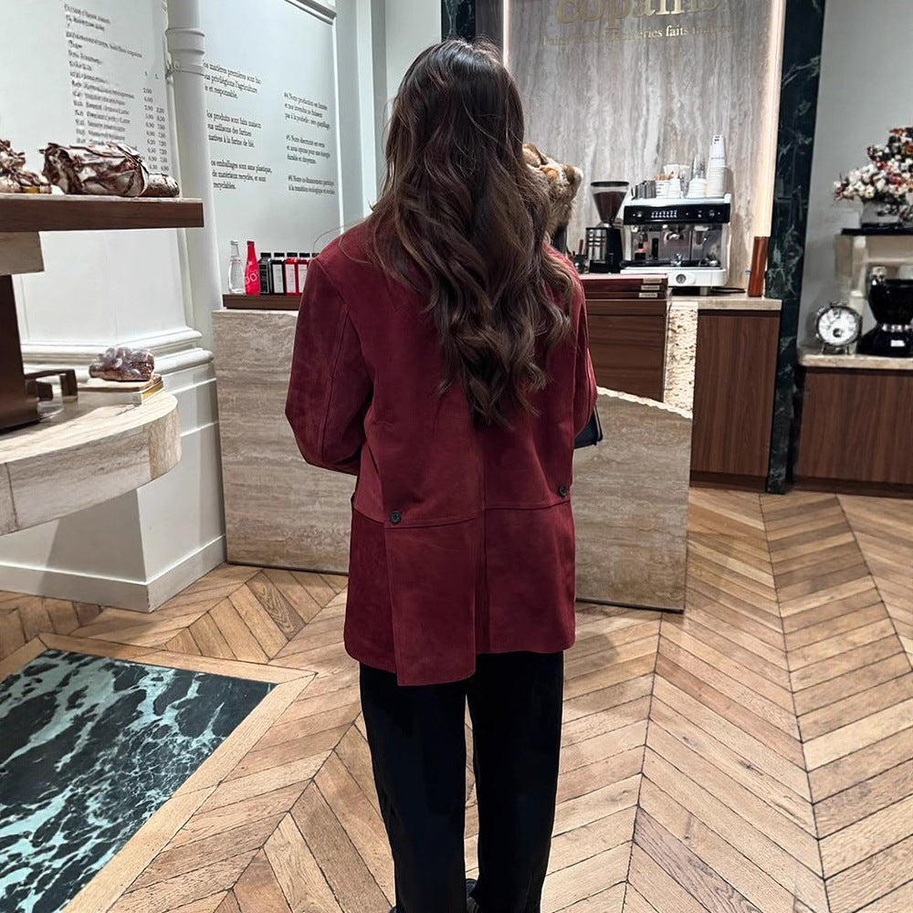 Women's suede blazer with a casual cropped fit and shirt collar Mune Fashion