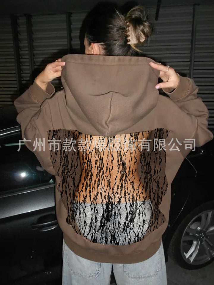Women's hooded sweatshirt with transparent embroidered back section Mune Fashion