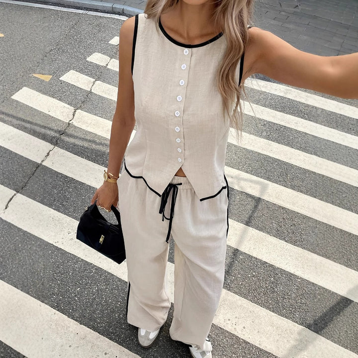 Ladies elegant and comfortable loungewear with button placket Mune Fashion