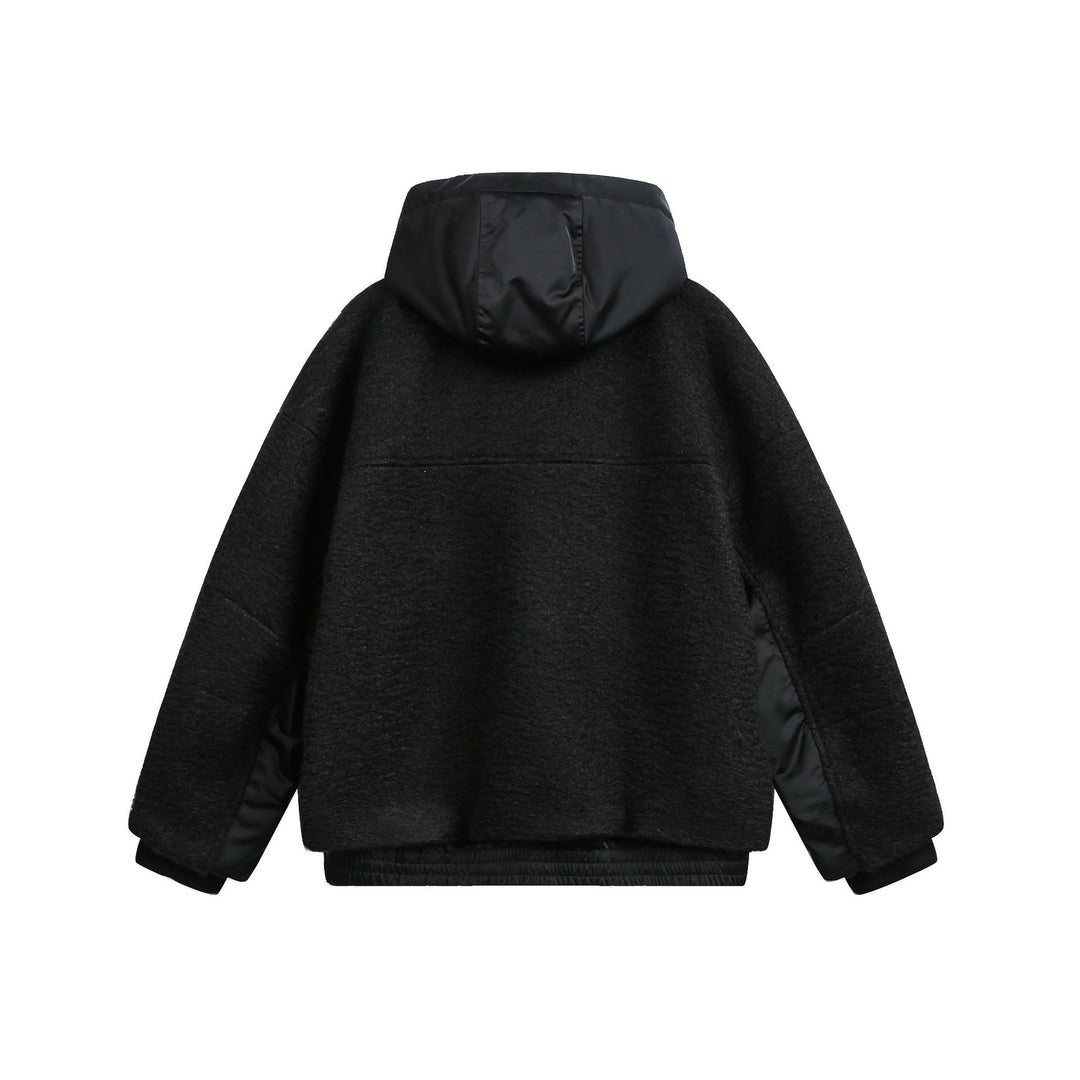 Women's Oversize Wool Blend Bomber Jacket with Quilted Hood Mune Fashion