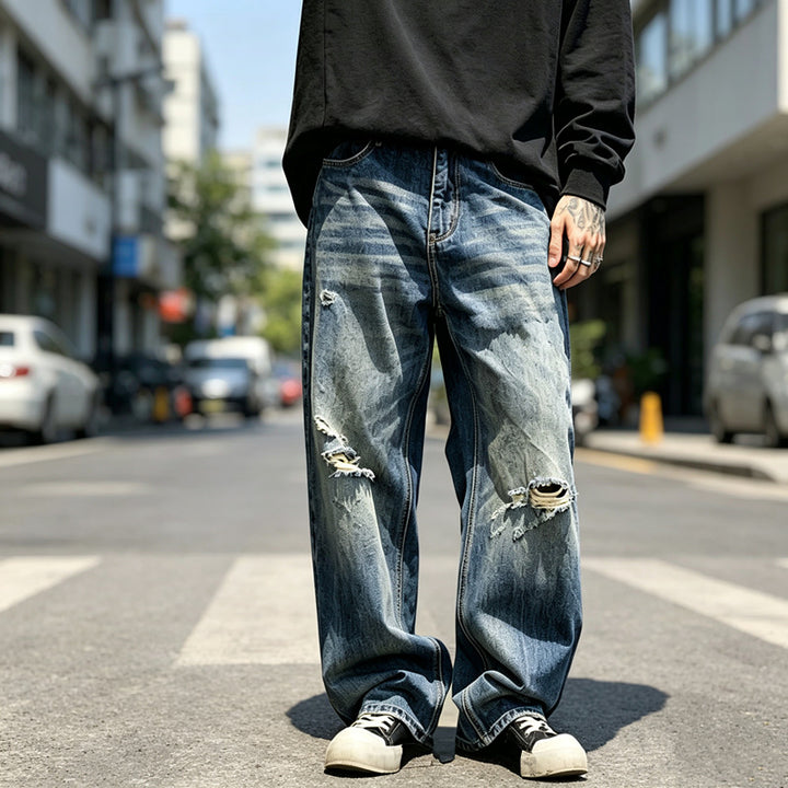 Men's Casual Loose Fit Ripped Jeans Mune Fashion