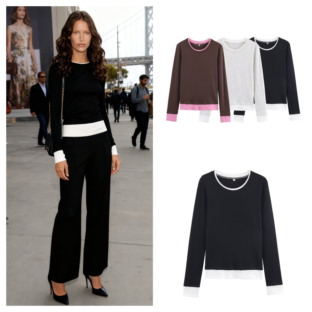 Women's Casual Long Sleeve Layering Shirt with Double Layer Hem and Set-in Cuffs Mune Fashion