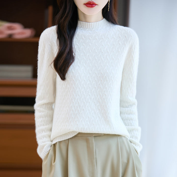 Women's Soft Fine Knit Sweater with Short Mock Neck, Light Mohair Look and Relaxed Silhouette Mune Fashion