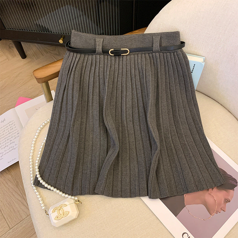 Ladies Pleated Skirt with Elastic Waistband and Belt Detail Mune Fashion