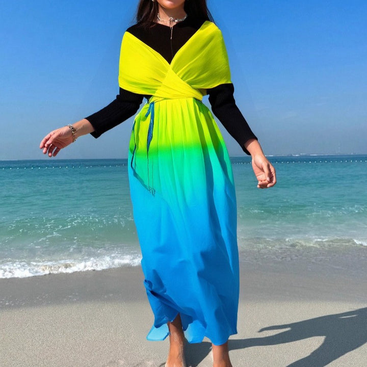 Women’s Beach Dress with Wrap and Gradient Mune Fashion