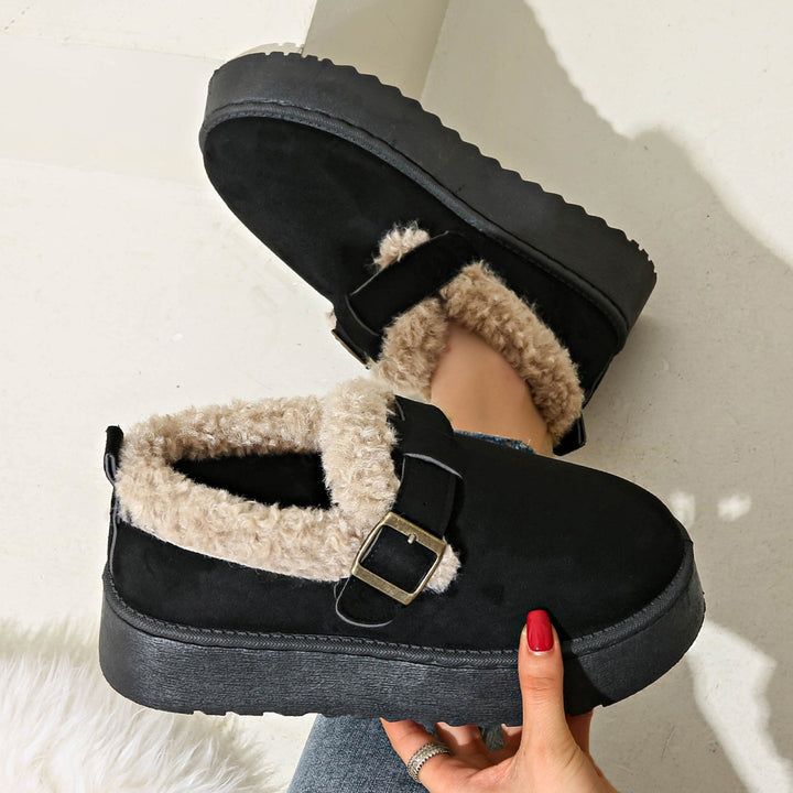 Women's Cozy Platform Slippers in Moccasin Style with Teddy Lining and Decorative Strap Mune Fashion