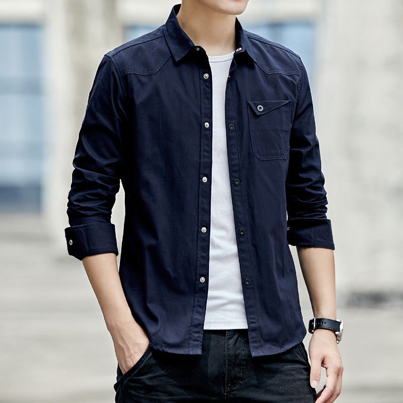 Men's cotton overshirt in worker style with chest flap pocket and shirt collar Mune Fashion