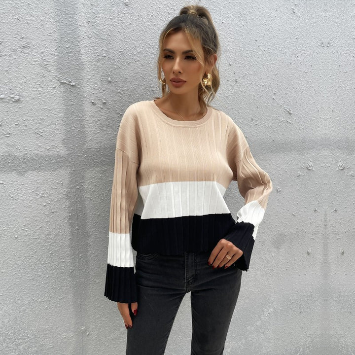 Women Casual Knit Sweater with Ribbed Structure and Wide Sleeves Mune Fashion