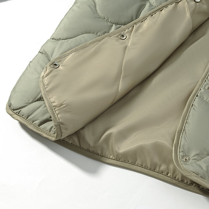 Women's non-padded wave quilted jacket without collar with snap button front Mune Fashion