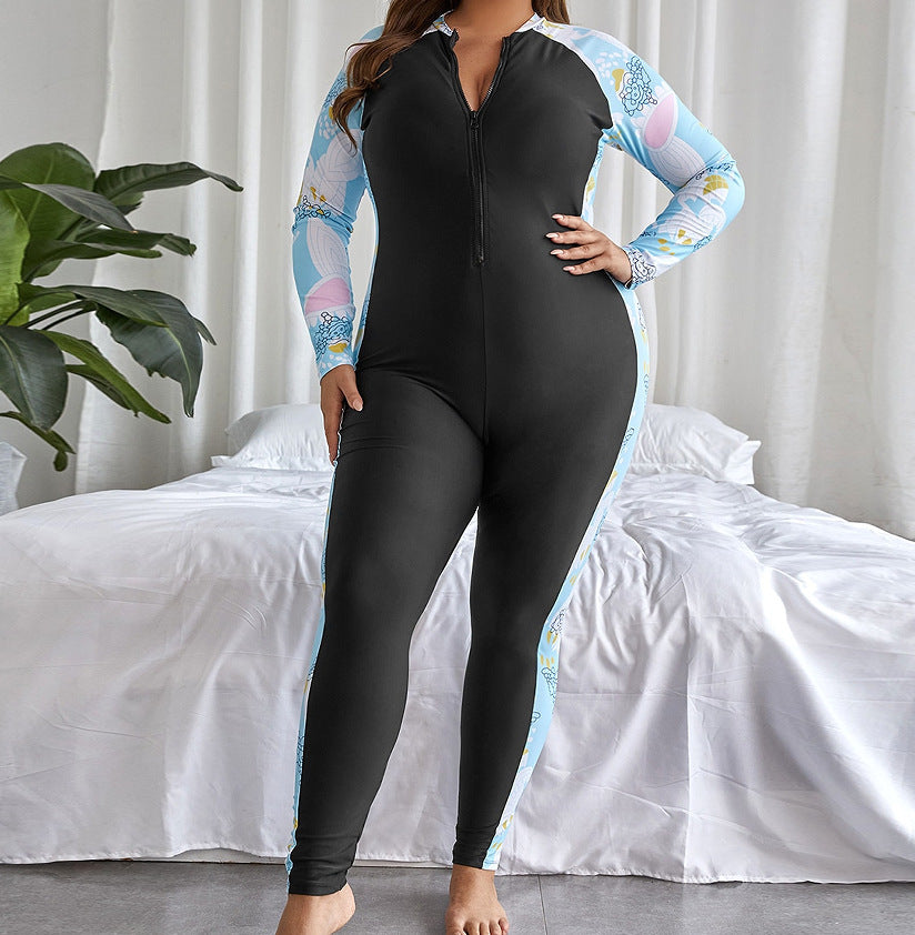 Women's Long Sleeve Swimsuit with High Collar and Zipper Mune Fashion