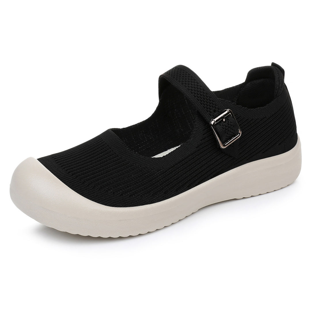 Women’s knitted Mary-Jane comfort shoe with adjustable strap, breathable knitted upper material and shock-absorbing lightweight sole Mune Fashion