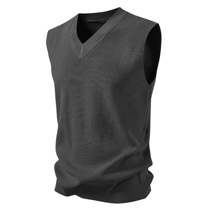 Men's knitted V-neck vest with fine structured knit Mune Fashion