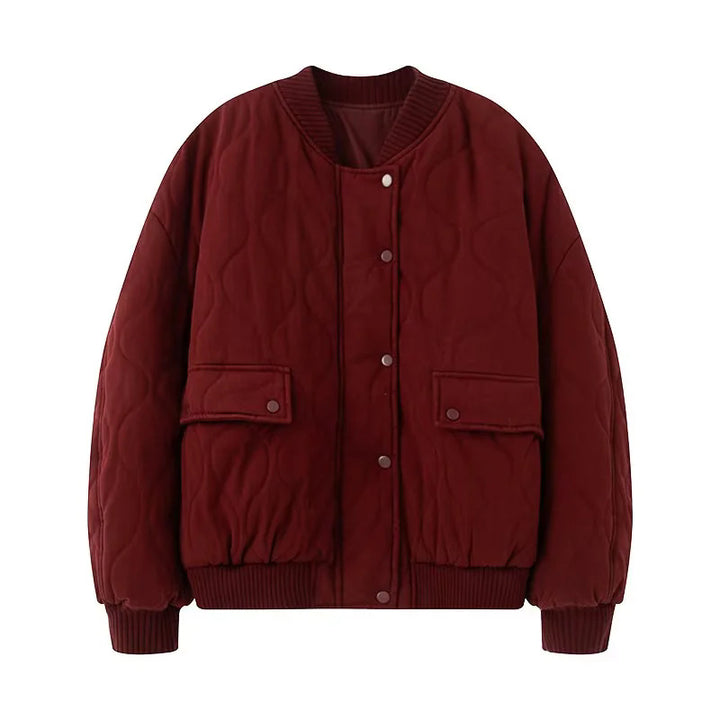 Ladies nan quilted bomber jacket with round neck, padded quilting and flap pockets Mune Fashion