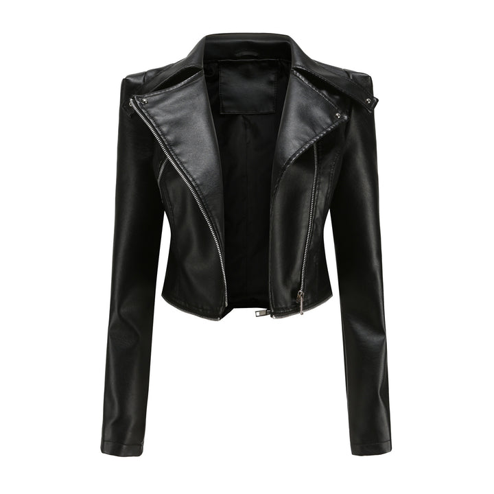 Women nan tailored biker jacket made of faux leather with asymmetric zipper and decorative epaulettes Mune Fashion