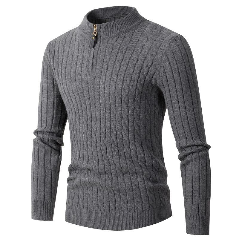 Men's Fine Cable Knit Half-Zip Mock Neck Sweater Mune Fashion