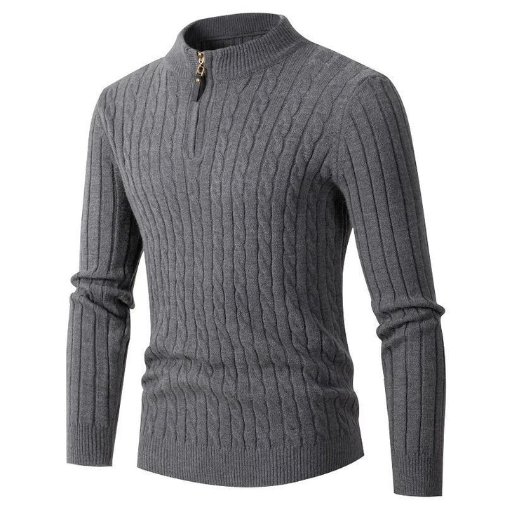 Men's Fine Cable Knit Half-Zip Mock Neck Sweater Mune Fashion