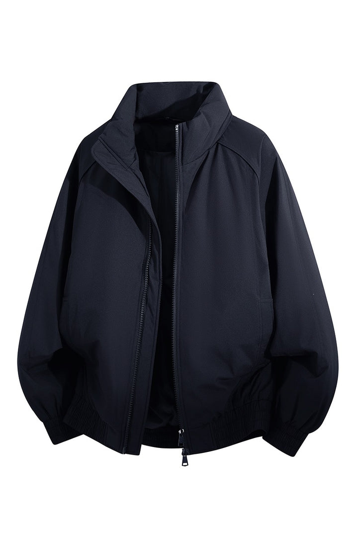 Unisex Oversize Bomber Jacket with Stand-up Collar, Elastic Hem & Padded Lining Mune Fashion