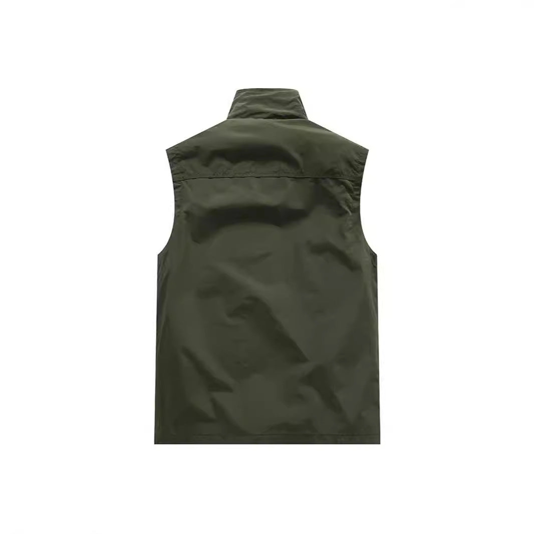 Men's Lightweight Utility Vest with Mesh Lining, Zipper and High Stand Collar Mune Fashion