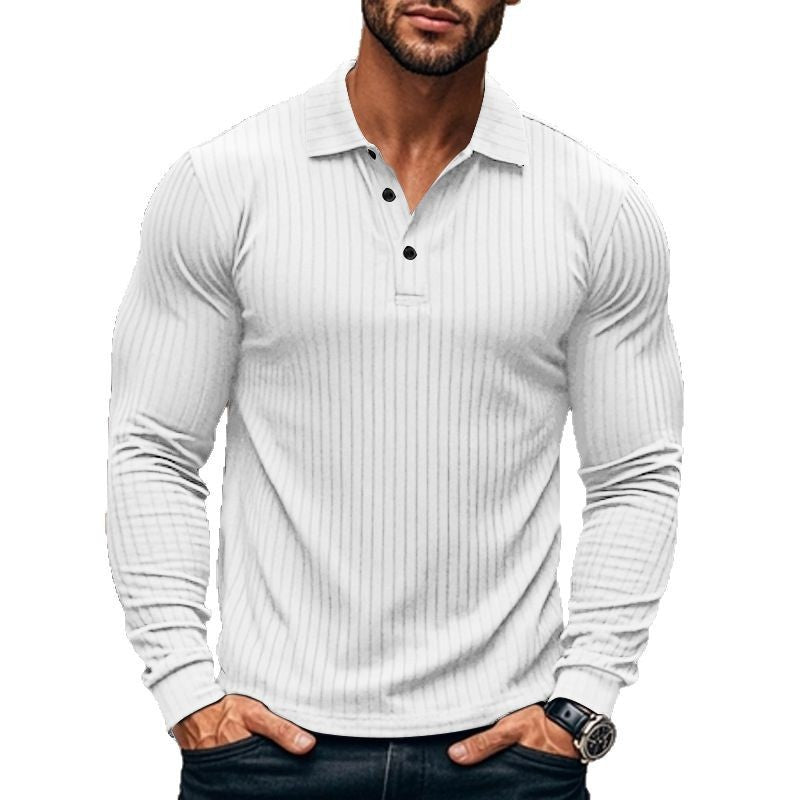 Men's fitted long sleeve polo with fine ribbed texture and classic collar Mune Fashion