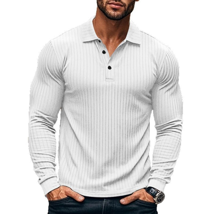 Men's fitted long sleeve polo with fine ribbed texture and classic collar Mune Fashion