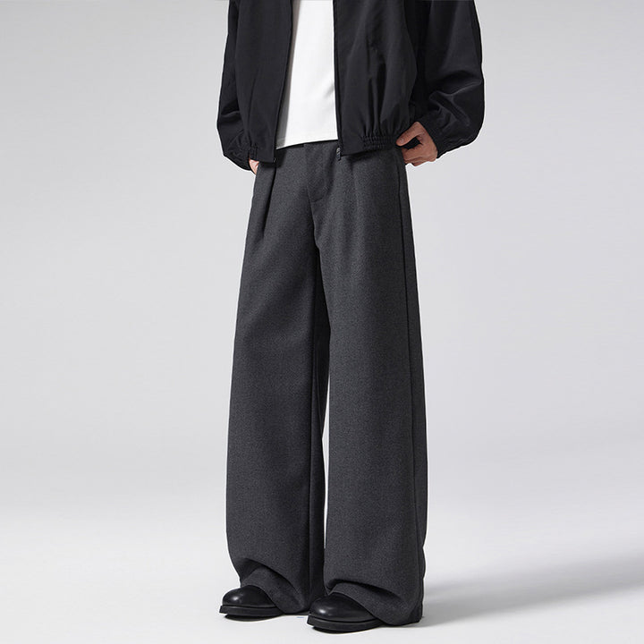 Men's Extra Wide Wool Blend Suit Pants with Crease and High Waist Mune Fashion
