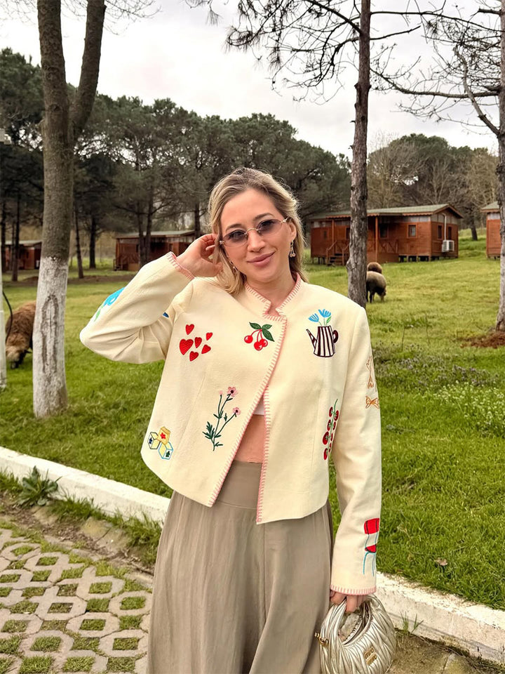 Ladies Embroidered Short Jacket with Playful Appliqués Mune Fashion