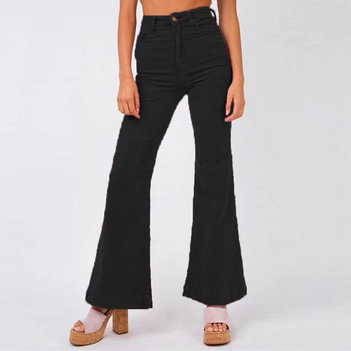 Women High-Waisted Flared Trousers with Wide Leg and Stretch Waistband Mune Fashion
