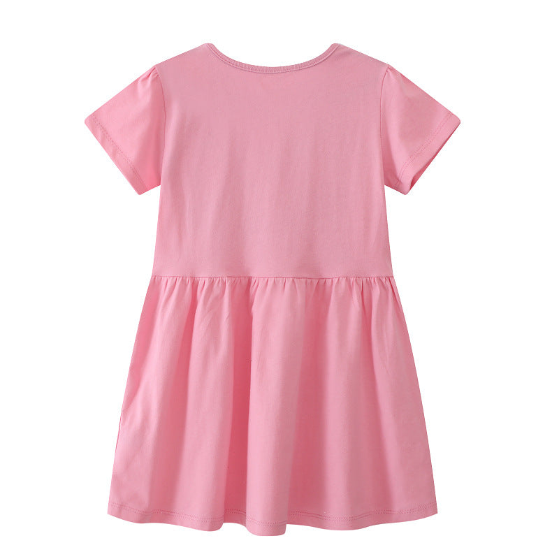 Girls Cotton Dress with Colorful Animal Appliqués Mune Fashion
