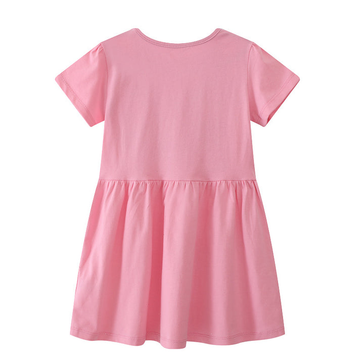 Girls Cotton Dress with Colorful Animal Appliqués Mune Fashion