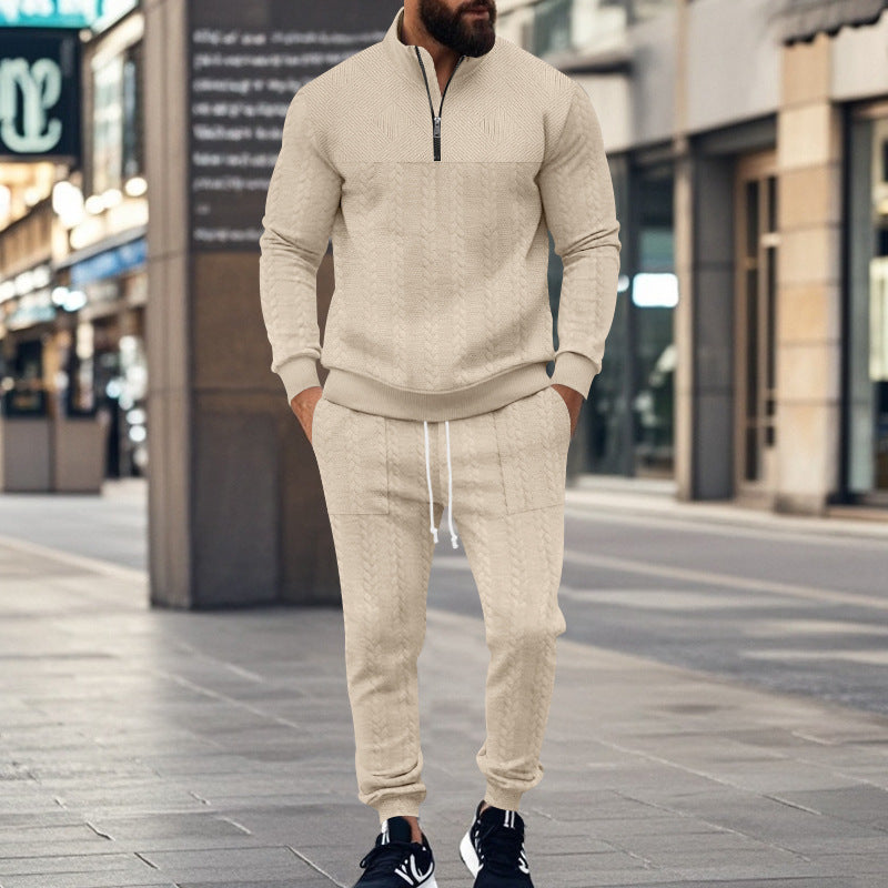 Men's Structured Half-Zip Sweatset with Waffle Knit and Tapered Jogging Pants Mune Fashion