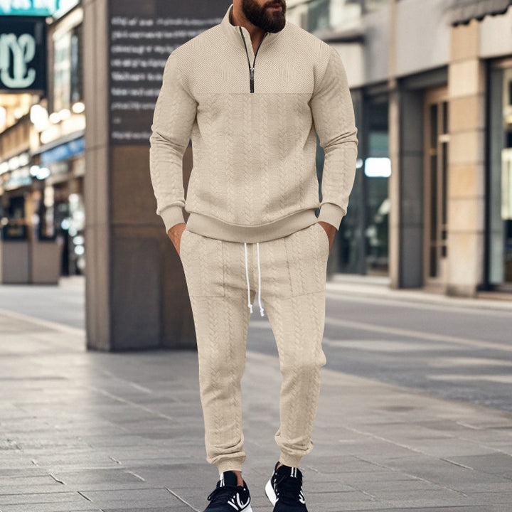 Men's Structured Half-Zip Sweatset with Waffle Knit and Tapered Jogging Pants Mune Fashion
